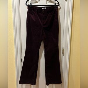 Loft Women Burgundy Plum Velour Flare Leg Pants Size 10 90s Hippie Grunge Boho